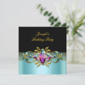 Birthday Party Blue Lila roze Black  Afbeelding Kaart (Staand voorkant)