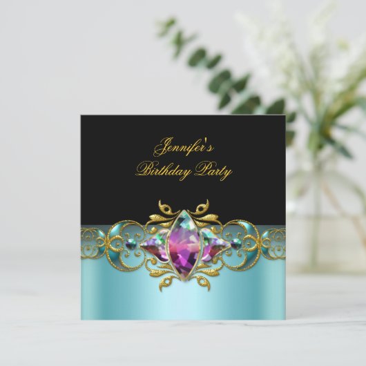 Birthday Party Blue Lila roze Black  Afbeelding Kaart (Staand voorkant)