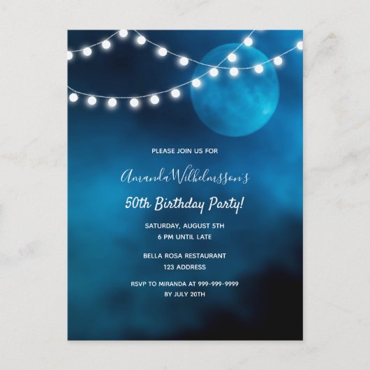 Birthday party blue maanlicht briefkaart (Voorkant)