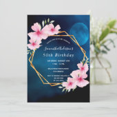 Birthday party blue maanroze florals geometrisch kaart (Staand voorkant)
