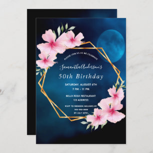 Birthday party blue maanroze florals geometrisch kaart