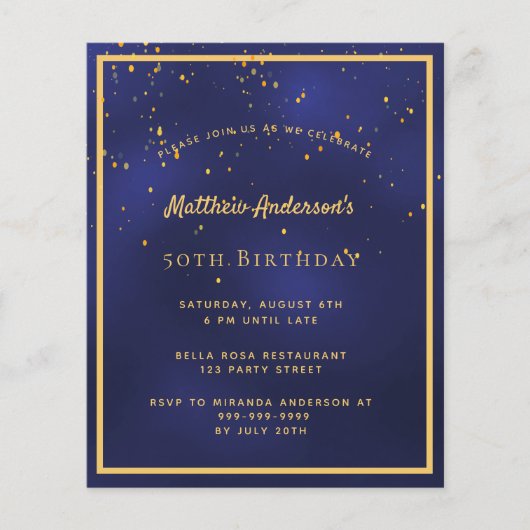 Birthday party blue mannen budget uitnodiging flyer (Voorkant)