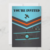 Birthday Party Blue, Red, Black Airplane Aviation Kaart (Voorkant)
