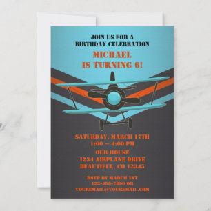 Birthday Party Blue, Red, Black Airplane Aviation Kaart