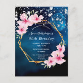 Birthday party blue roze florals uitnodiging (Voorkant)