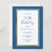 Birthday party blue white gold minimalist kaart (Voorkant)