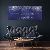 Birthday party blue zilverglitter stofnaam spandoek
