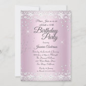 Birthday Party Blush Pink Silver Sparkle lace Kaart (Voorkant)