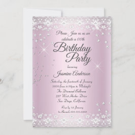 Birthday Party Blush Pink Silver Sparkle lace Kaart
