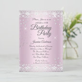 Birthday Party Blush Pink Silver Sparkle lace Kaart (Staand voorkant)