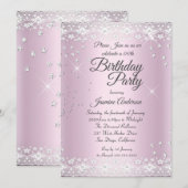 Birthday Party Blush Pink Silver Sparkle lace Kaart (Voorkant / Achterkant)