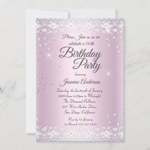 Birthday Party Blush Pink Silver Sparkle lace Kaart