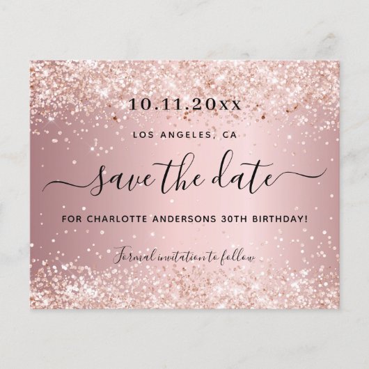 Birthday party blush roze budget behalve datum flyer (Voorkant)