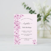 Birthday party blush roze florals botanische moder briefkaart (Staand voorkant)