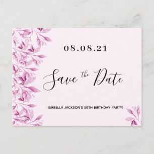 Birthday party blush roze florals save the date briefkaart