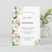 Birthday party blush roze florals white kaart (Staand voorkant)