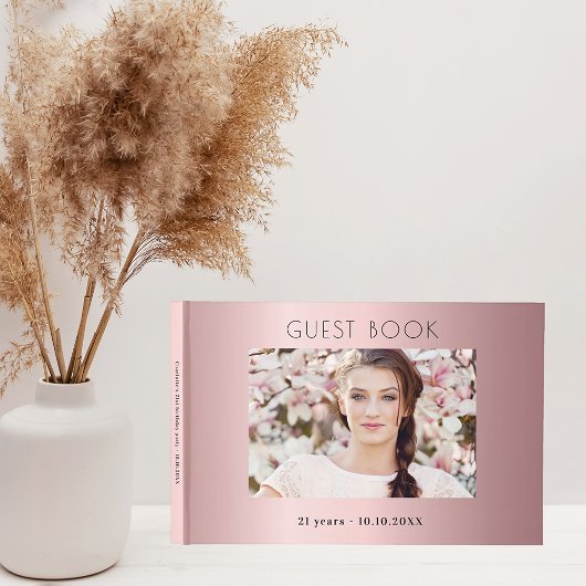 Birthday party blush roze foto collage gastenboek