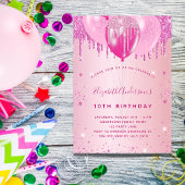Birthday party blush roze glitter ballonmeisje kaart