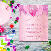Birthday party blush roze glitter ballonmeisje uitnodiging briefkaart