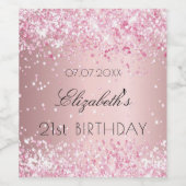 Birthday party blush roze glitter dusty roos name wijn etiket (Enkel label)