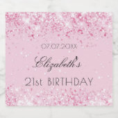 Birthday party blush roze glitter stofnaam sparkling wijnetiket (Enkel label)