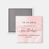Birthday party blush roze silk satin save the date magneet (Voorkant / Achterkant)