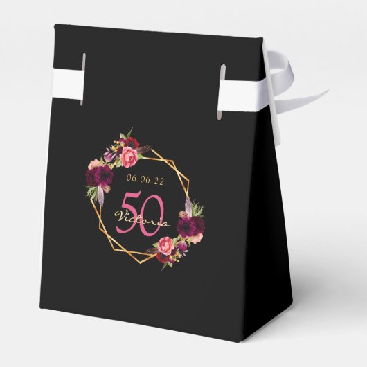 Birthday party Bourgogne geometrische bloemen Bedankdoosjes (Achterkant)