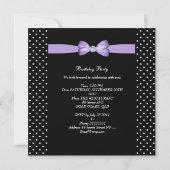 Birthday Party Bow Black Lila White Polka Dots Kaart (Achterkant)