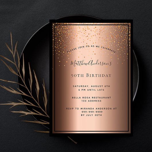 Birthday Party bronze brown black confetti Kaart