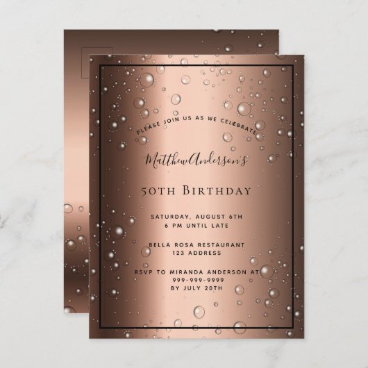 Birthday party bronze zwarte belletje uitnodiging (Voorkant / Achterkant)