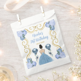 Birthday Party Brown Hair  Princess in Dusty Blue Bedankzakje