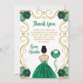 Birthday Party Brown Hair Princess in Green Bedankkaart (Voorkant)