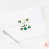 Birthday Party Brown Hair Princess in Green Vierkante Sticker (Envelop)