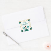 Birthday Party Brown Hair Princess in Teal Vierkante Sticker (Envelop)