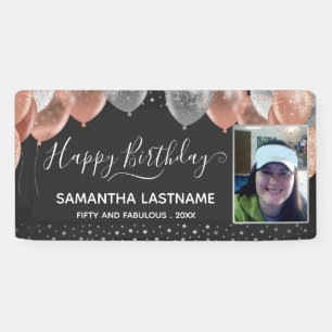 Birthday Party budget voor roze en zilveren ballon Spandoek