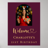 Birthday party burgundy arch photo welcome poster (Voorkant)