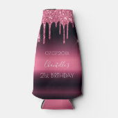 Birthday party burgundy roze glitter 21 glam flesjeskoeler (Voorkant)