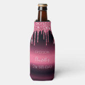Birthday party burgundy roze glitter 21 glam flesjeskoeler (Fles Voorkant)