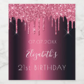 Birthday party burgundy roze glitter 21 jaar wijn etiket (Enkel label)