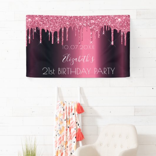 Birthday party burgundy roze glitter druppelt in spandoek (Insitu)