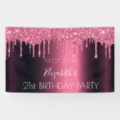 Birthday party burgundy roze glitter druppelt in spandoek (Horizontaal)