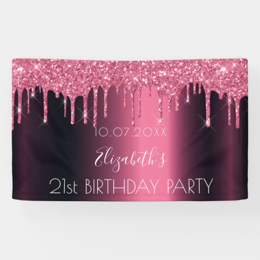 Birthday party burgundy roze glitter druppelt in spandoek (Horizontaal)