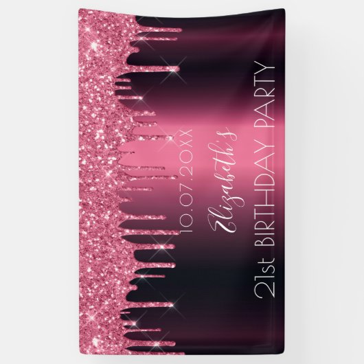 Birthday party burgundy roze glitter druppelt in spandoek (Verticaal)