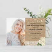 Birthday Party Burlap Roos Foto Rustic Kaart (Staand voorkant)