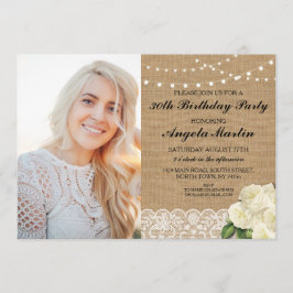 Birthday Party Burlap Roos Foto Rustic Kaart