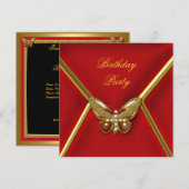 Birthday Party Butterfly Deep Red Gold Afbeelding Kaart (Voorkant / Achterkant)