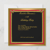 Birthday Party Butterfly Deep Red Gold Afbeelding Kaart (Achterkant)