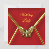 Birthday Party Butterfly Deep Red Gold Afbeelding Kaart (Voorkant)