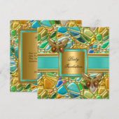 Birthday Party Butterfly Gold Aqua Blue Mosaic Kaart (Voorkant / Achterkant)