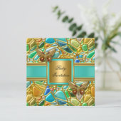 Birthday Party Butterfly Gold Aqua Blue Mosaic Kaart (Staand voorkant)